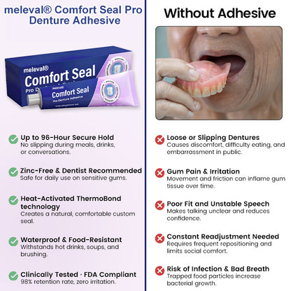 🔥 LIMITED SPECIAL OFFER 🔥 meleval® Comfort Seal Pro Denture Adhesive🦷💜FDA Certified (Clinically Proven 96-   Hour Lock Hold for   Secure, Comfortable &   Zinc-Free Denture Fit)