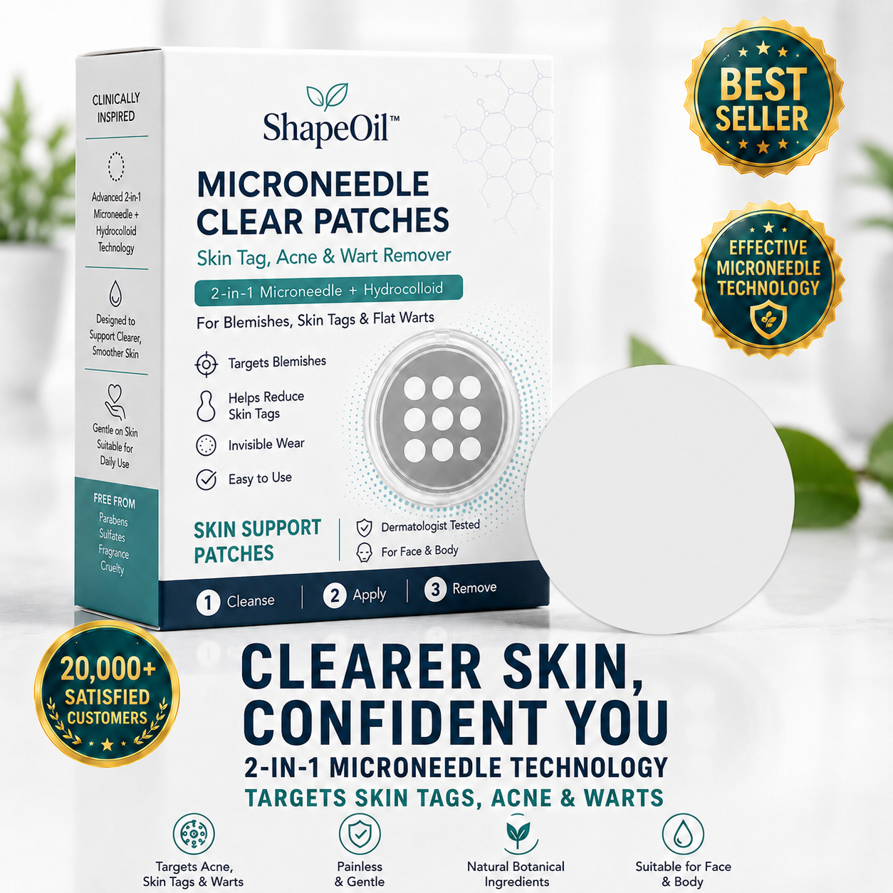✨LUMIVO™2-in-1 Microneedle & Hydrocolloid Patch🍀| Removes Raised Moles, Acne, Flat Warts & Skin Tags | Helps Improve Wrinkles, Scars & Blemishes | Invisible Patches for Face & Body