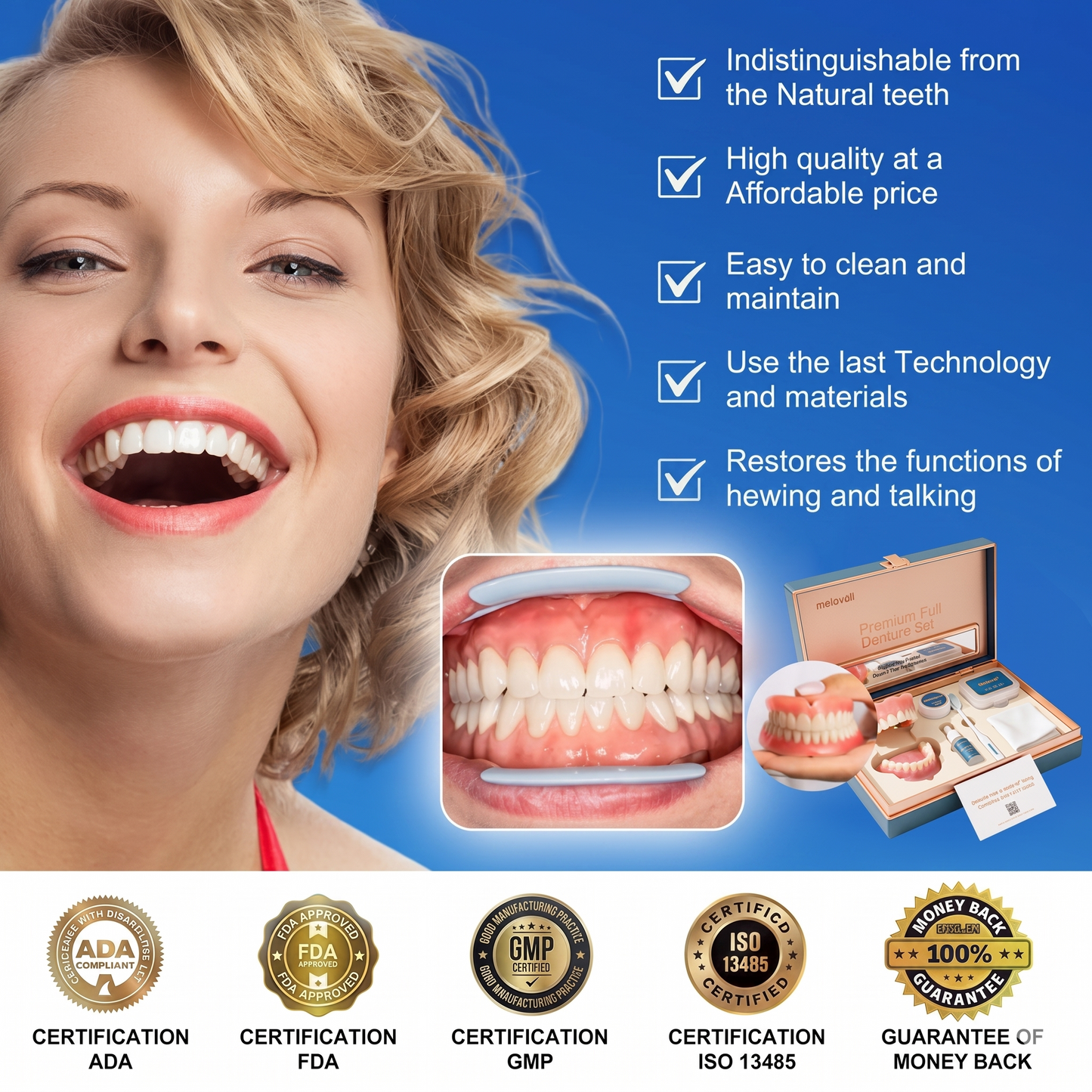 🎁🌎Ends Today: 70% OFF! ⏰meleval® Medical Full Denture with Strong Suctiond🦷Obtain American Dental Association (ADA) Certification